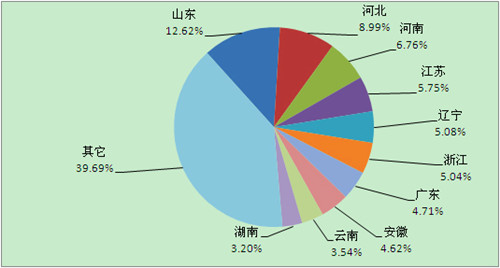 2013年1月份主流轻卡区域市场份额TOP10